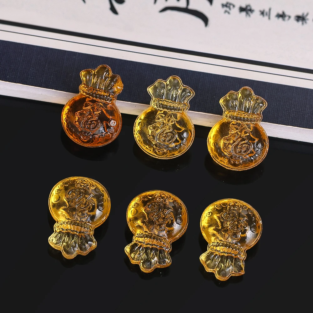 6pcs Crystal Glass Money Bag Mini Golden Lucky Bag Wealth Prosperity Figurine Miniatures Auspicious Amulet Feng Shui Home Decor