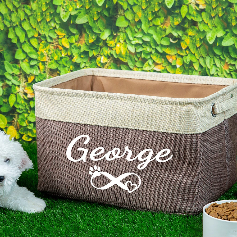 Personalized Pet Toy Storage Basket, Free Print ID, Custom Name, Dog, Cat Foldable Box for Clothes, Pet Accessories Supplies