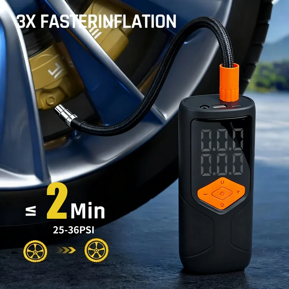 A95E-Portable Wireless Air Pump Car Quick Tire Inflation Tool Featuring Digital Display And Light Indicator