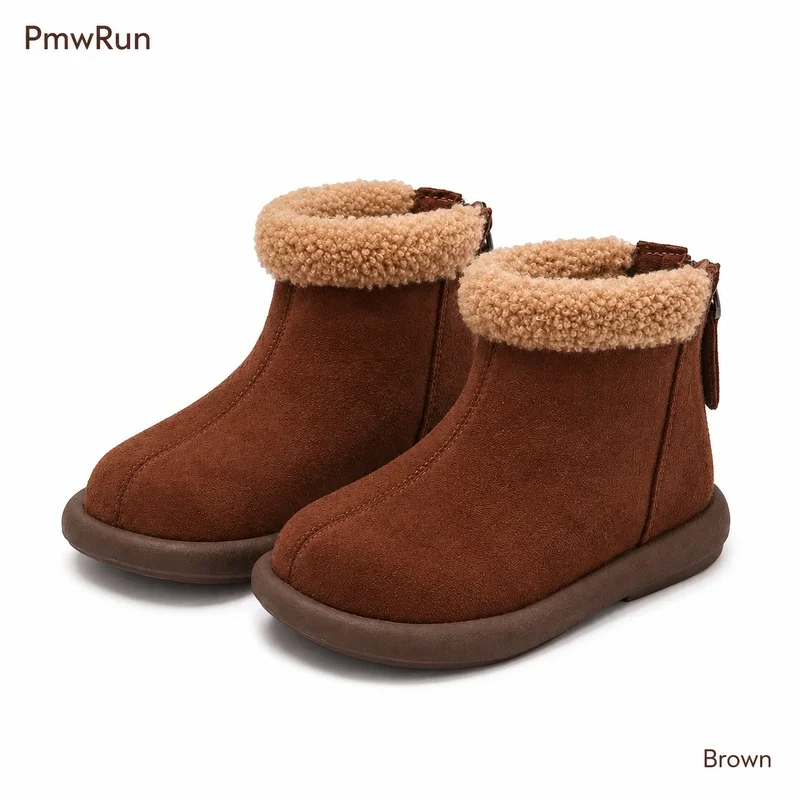 Winter Snow Boots For Children PU Leather Waterproof Teenager Kid's Plush Boots Anti-slippery Thick Warm Padded Cotton Shoes