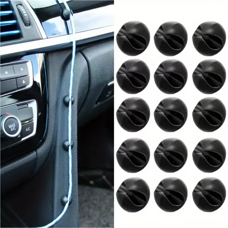 10 piece black silicone car dashboard cable organizer - phone charger and headphone management
