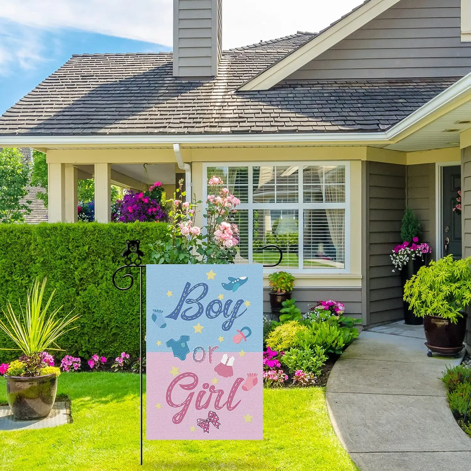 Maicaiffe Boy or Girl Garden Flag - Baby Shower Garden Flag - Baby Shower/Gender Reveal/Welcome Baby Party Lawn Yard Sign, O uui