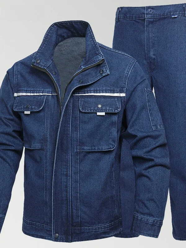

Spring Autumn Cotton Work orm Set Men's ian Wear Resistant Flame Retardant Denim Workwear for Fac Workop