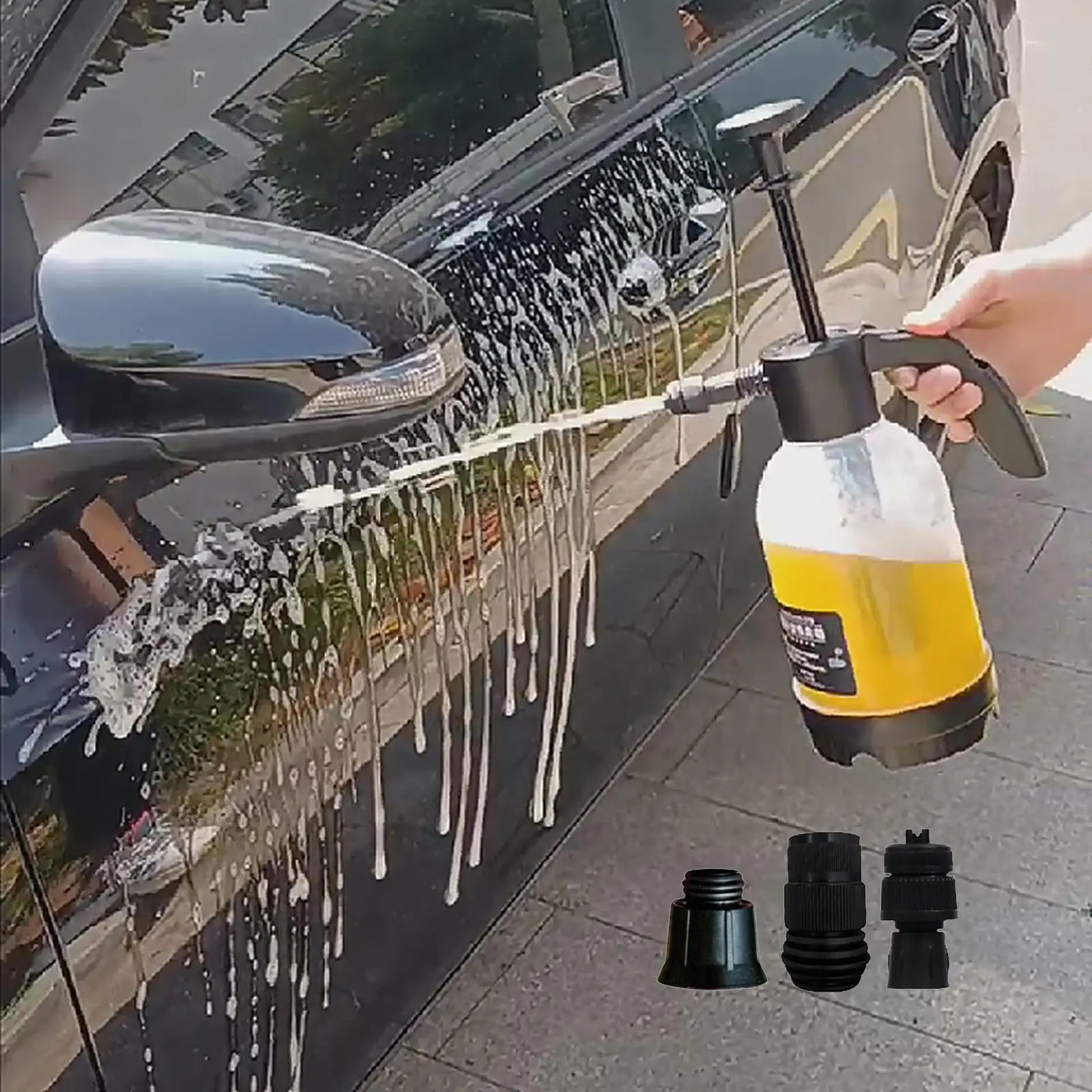 Versatile Car Foaming Pump Sprayer 2000ml and 3 Nozzle Transparent Bottle