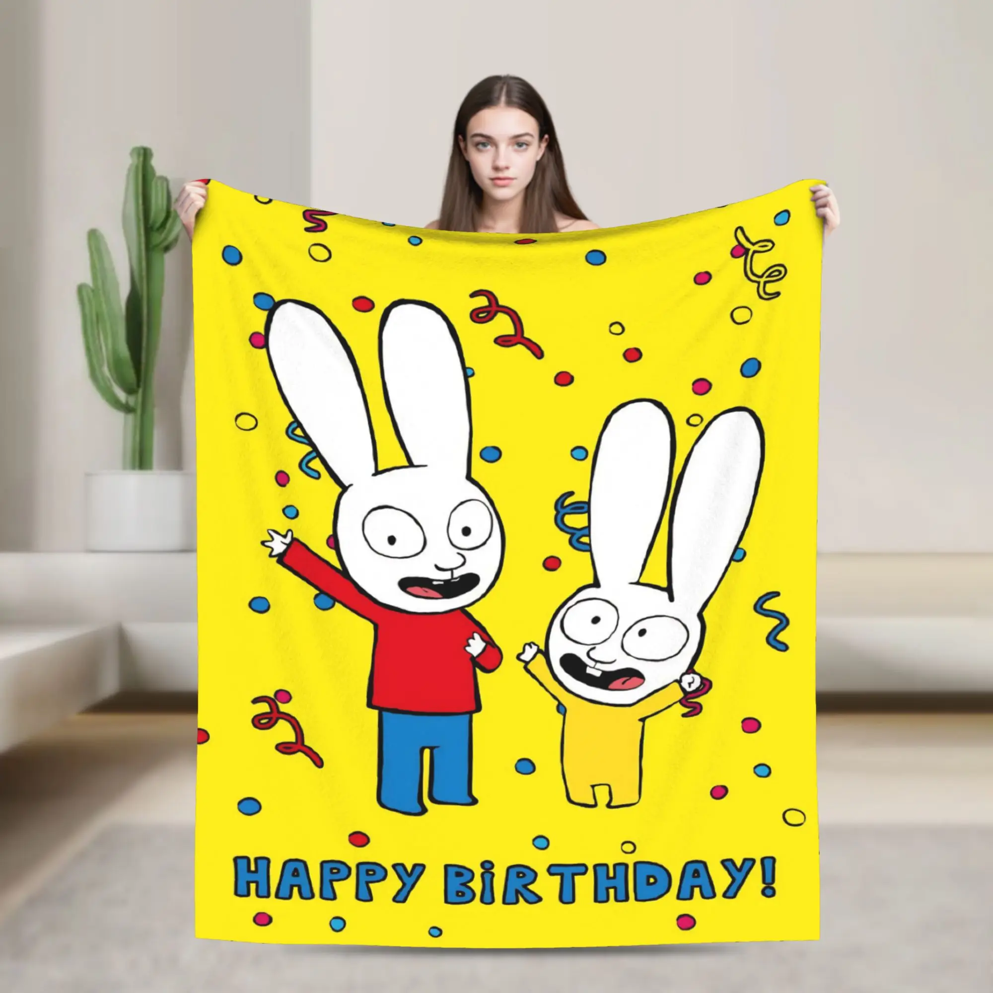Simon Super Rabbit Blanket Fleece  Relax Lightweight Thin Throw Blanket for Bedroom Rug Piece
