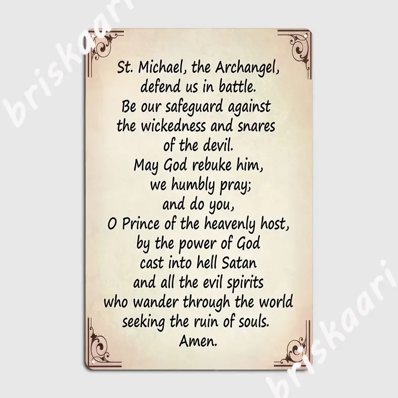 The Saint Michael S Prayer Poster Metal Plaque Personalized Mural Painting Bar Cave Club Party Tin Sign Poster