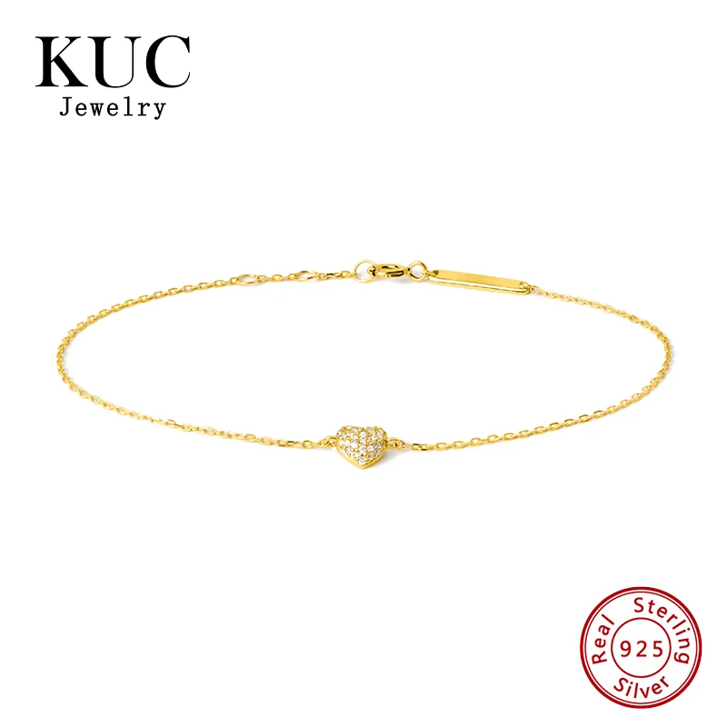 

Cute 925 Sterling Silver Valentine's Day Girls Unique Trendy Fine Jewelry Pave Zircon Heart Chain Bracelet for Women