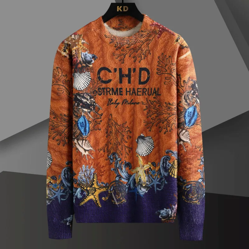 Personalized Digital Three Colorful Animal Dragon Print Dimensional Printing Pattern Knitted Sweater Men Warm Keeping Pullover