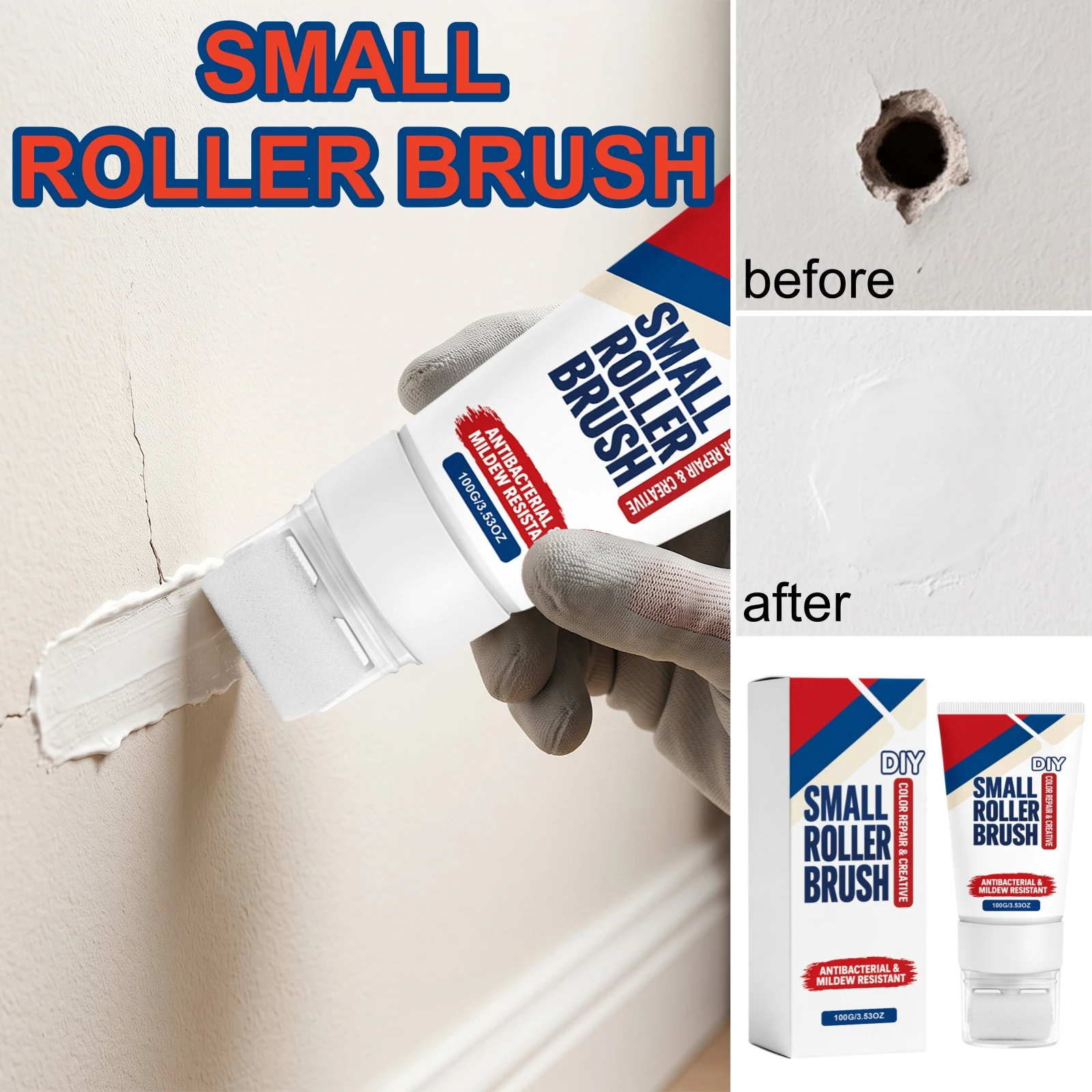 Wall Repair Paste 100g Color Repair Scuff Scratch Cover Antibacterial Mildew Resistant Kit Use Small Roller Brush Touch Up Paint