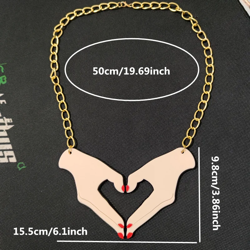 KUGUYS Fashion Jewelry Women Acrylic Hand Finger Heart Large Pendant Necklace Sweater Link Chain HipHop Rock Necklaces