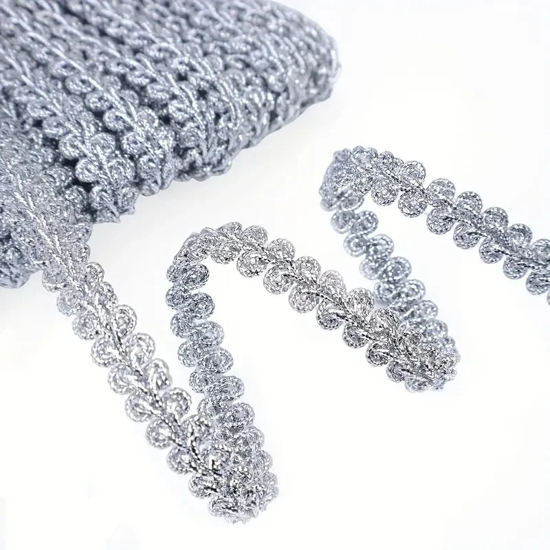 5 Yards Goldfaden-Stickerei-Spitzenstoff mit Wellenmuster für Festtagskleidung, Weihnachtsaccessoires, Näharbeiten und Reparaturen – Detail 2