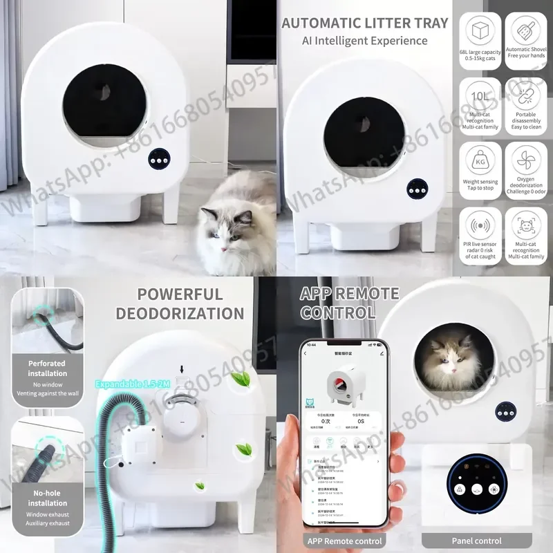 NEW Smart Self-Cleaning Cat Box with APP Control, 68L Large Capacity Odorless Automatic Cat Toilet for Multiple Cats