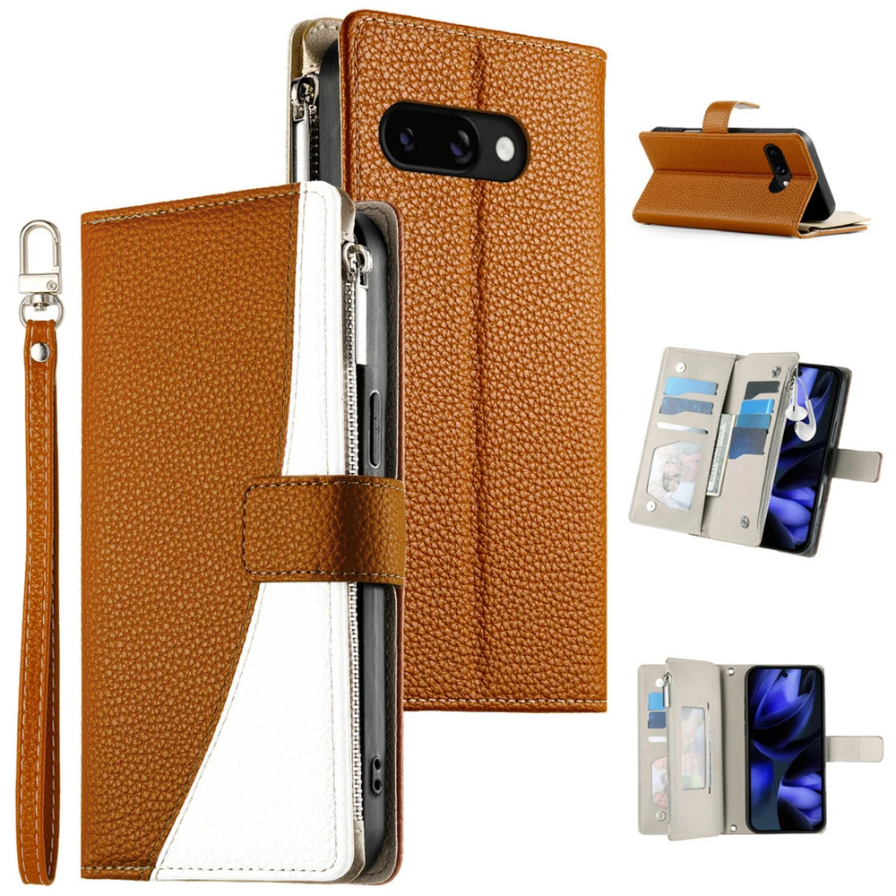 

Pixel 10 9 8 7 Pro 5G Crossbody 6-карточный кожаный кошелек на молнии для Google Pixel 9A Роскошный чехол Pixel 9 10 Pro 8A флип-чехол
