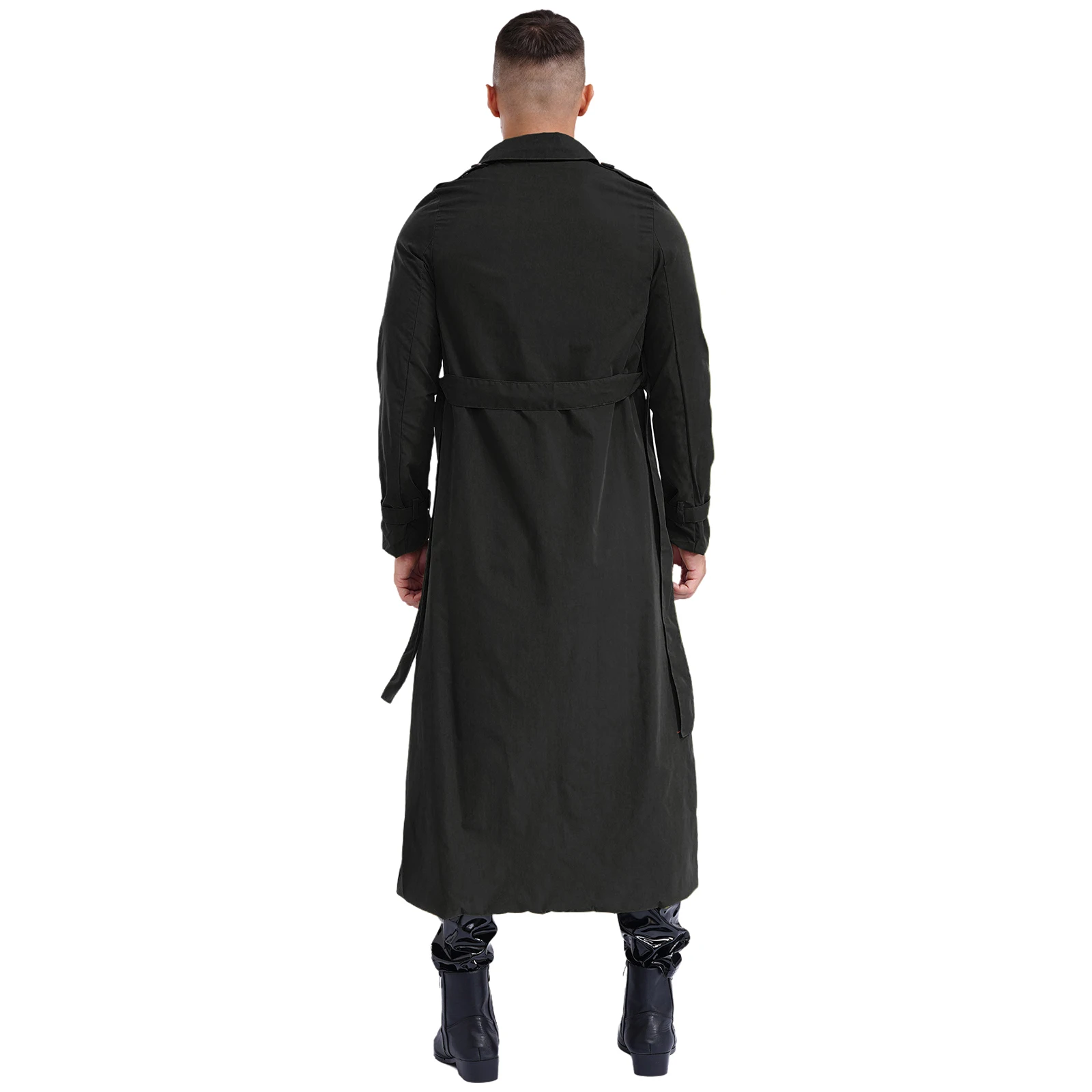 Men Stylish Open Front Long Trench Coat Casual Notched Lapel Long Sleeve Maxi Jacket Overcoat with Belt for Autumn Spring Coat