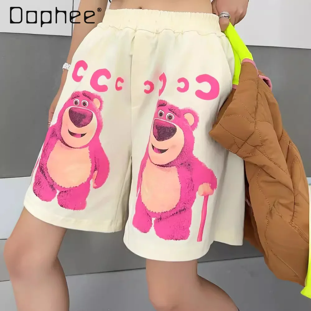 

Street Hipster Cartoon Bear Shorts 2024 Summer Thin Shorts Couple's Beach Pants Outer Wear Loose Quick-Drying Women Shorts