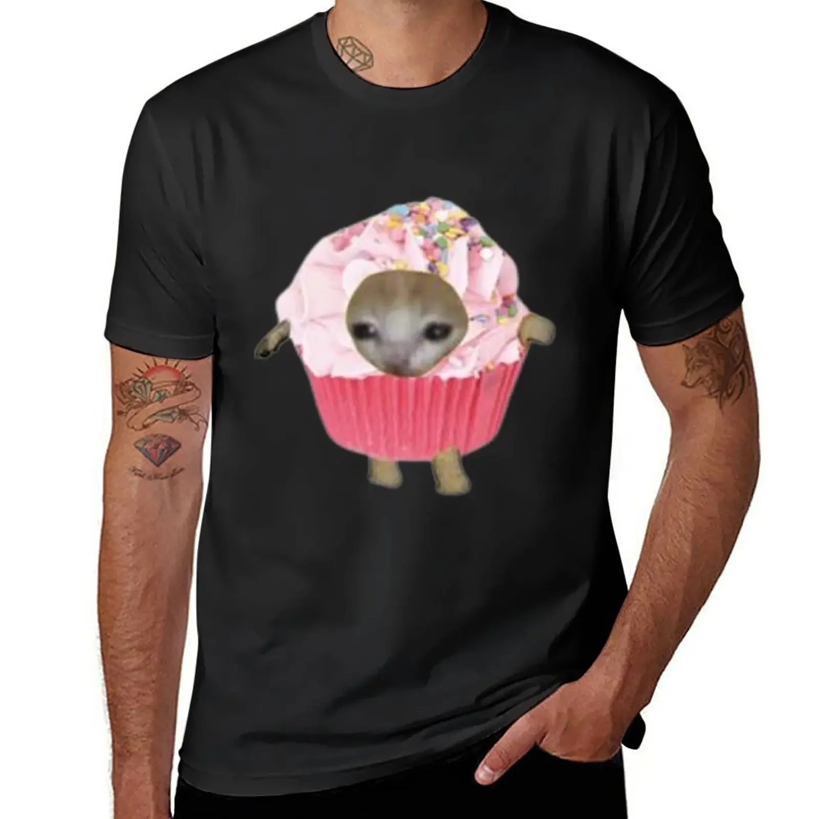 New Cupcake Cat T-Shirt summer clothes plain white t shirts men Tees Y2K tops Unisex Summer Short Sleeve