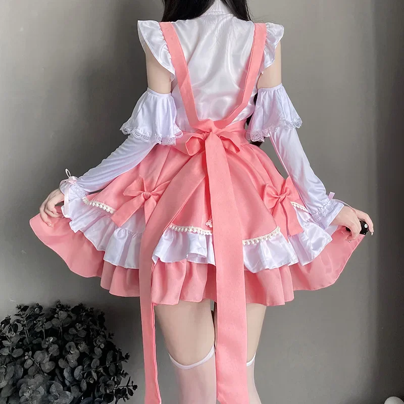 Vestido Lolita rosa doce para meninas, japonês Kawaii escola empregada Cosplay trajes, Lolita Bunny jogo de papel, Halloween garçonete uniforme, 2024