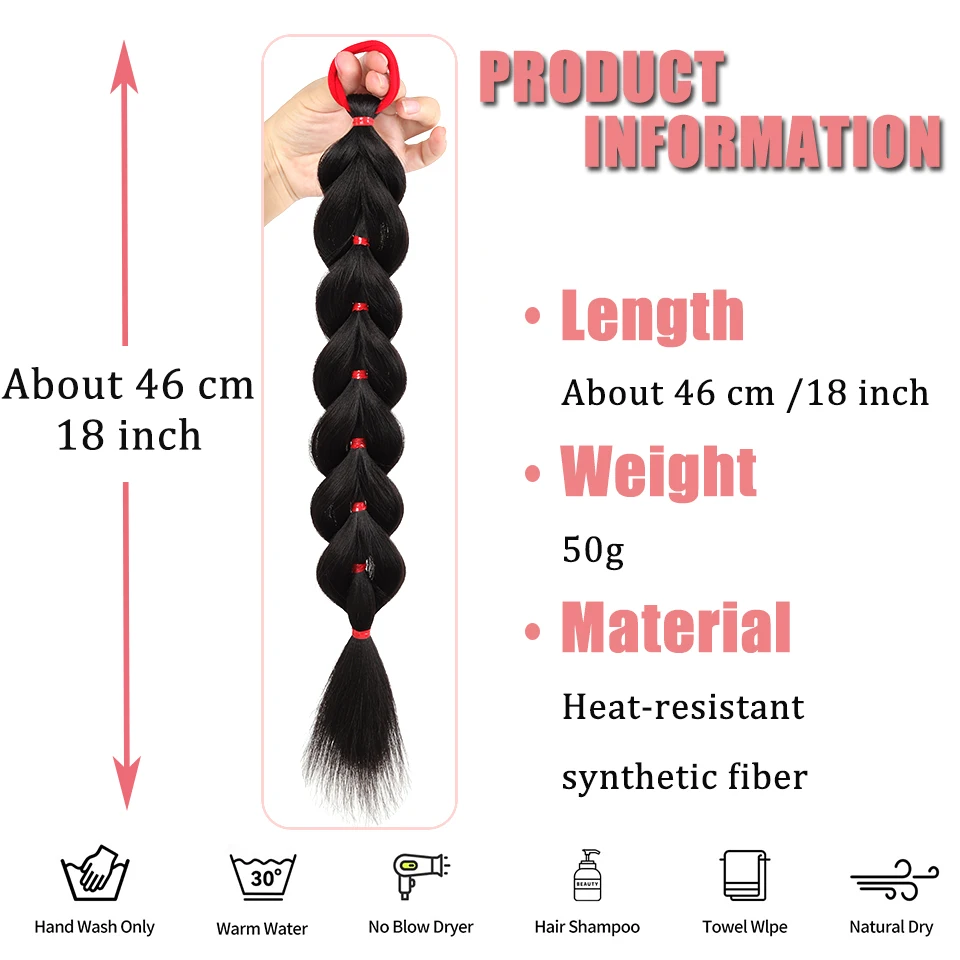 الاصطناعية طويلة تويست جديلة ذيل حصان ملحقات مع شريط مطاطي 18 بوصة الملاكمة وصلات شعر مضفرة للنساء عيد الميلاد اليومي #2