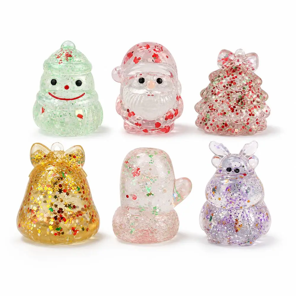 TPR Christmas Squishy Toy Multicolor Glitter Squeezable Christmas Squishy Ornament Santa Claus Shape Festive Shapes