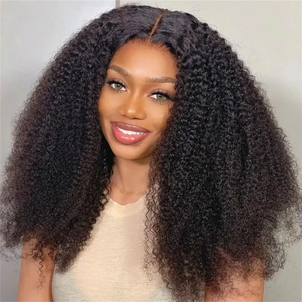 Afro verworrene lockige Perücken 13x4 Spitze vorne Echthaar Perücke vor gezupft 180 Dichte Remy
