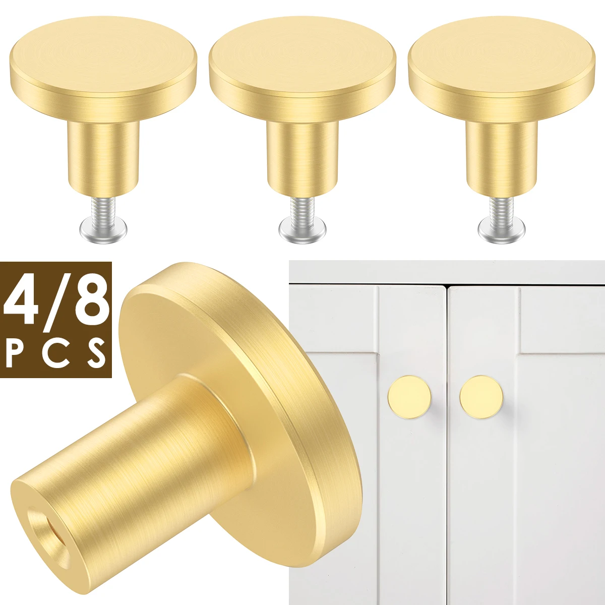 4/8pcs Antique Drawer Closet Knobs Solid Brass Round Shape Pull Handle Home Cupboard Decor Dresser Knob Single Hole Center