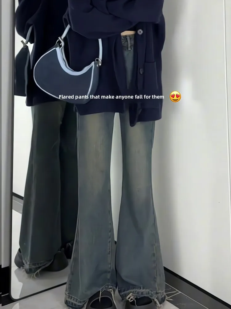 

High Waist Flared Jeans Women's plus Size Vintage Ripped Straight Leg Long Pants Commute Style Autumn Fashion plus Size