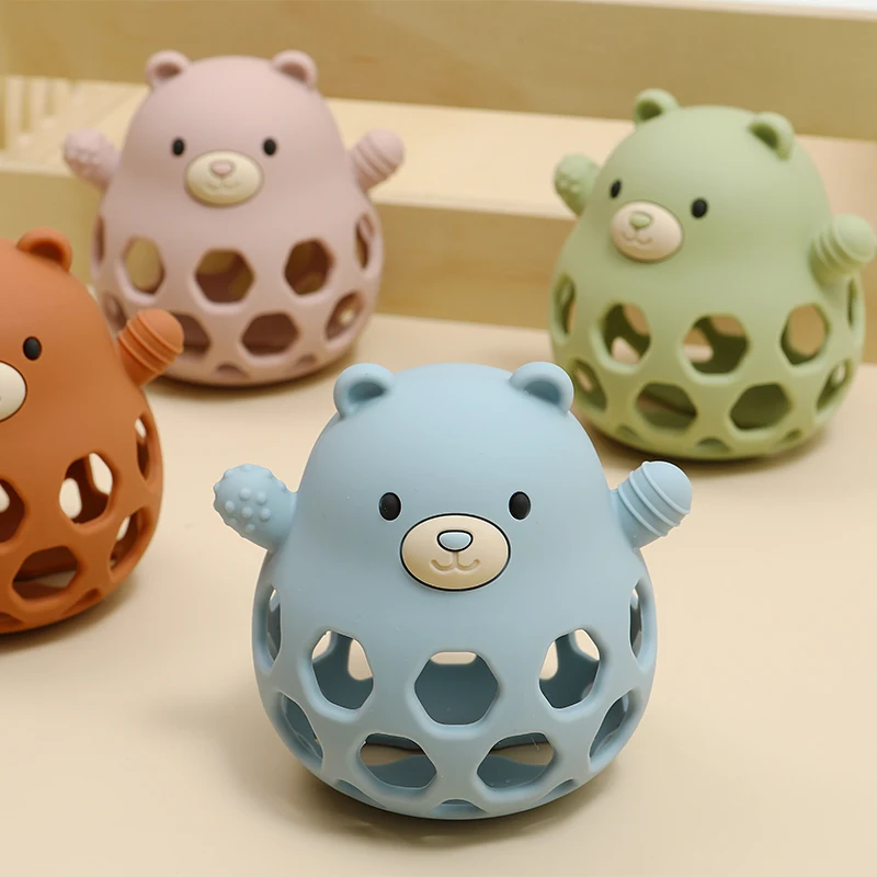 Jouets pour bébé ours de dessin animé, anneaux de dentition en Silicone sans BPA, cadeaux pour nouveau-nés, facile à saisir, anneau de dentition pour garçons et filles, jouet à mâcher