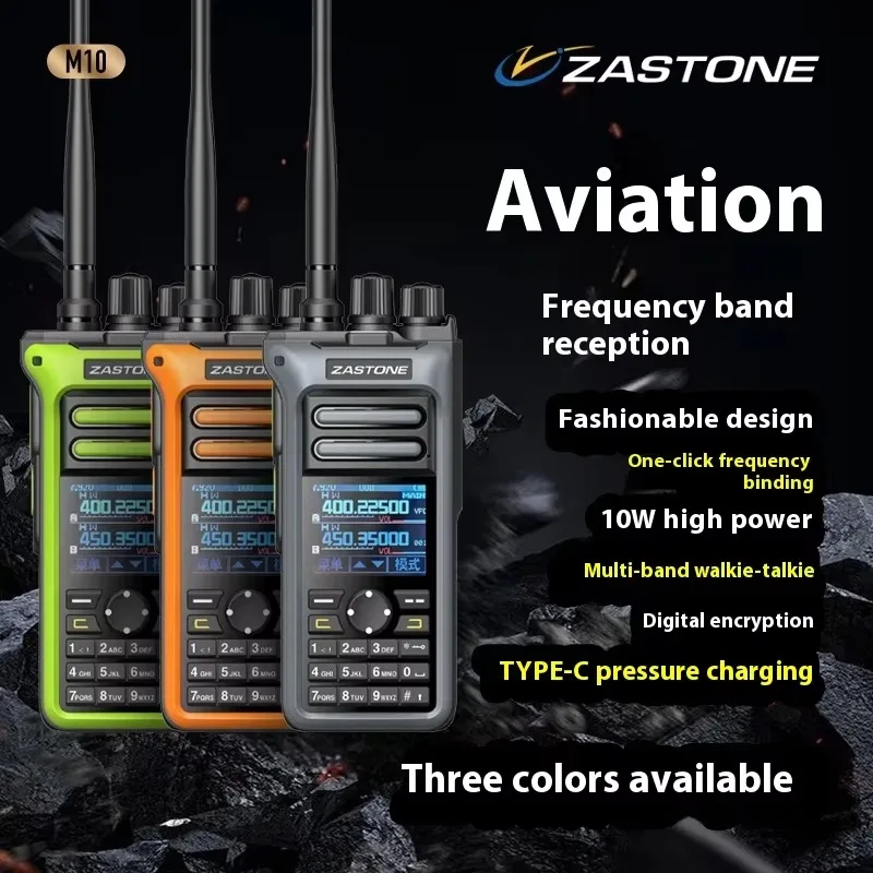 ZASTONE M10 Ручная рация 10 Вт Высокомощная портативная радиостанция Авиационный приемник с частотной связью одной кнопкой Зарядка типа C
