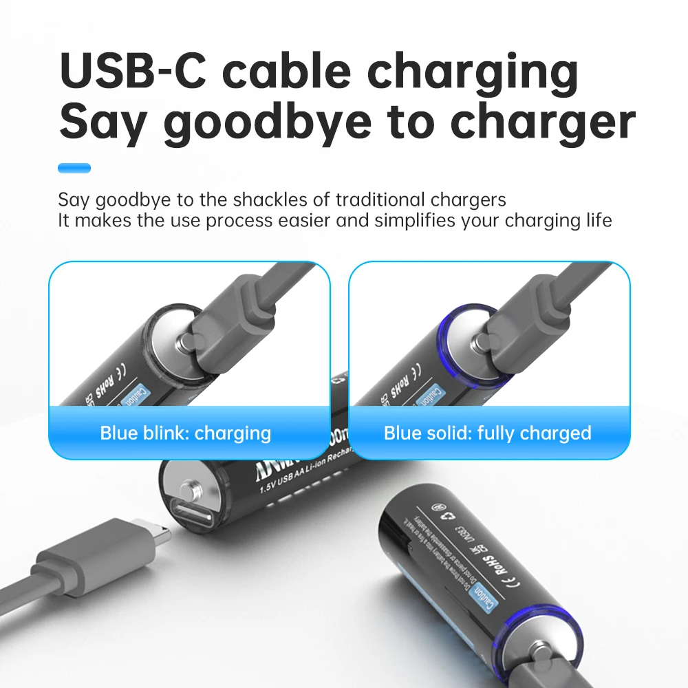 Batteria al litio USB AA Batteria ricaricabile agli ioni di litio AA 2A da 1,5 V 3500 MWH per lettore MP3 Termometro lettore mp3