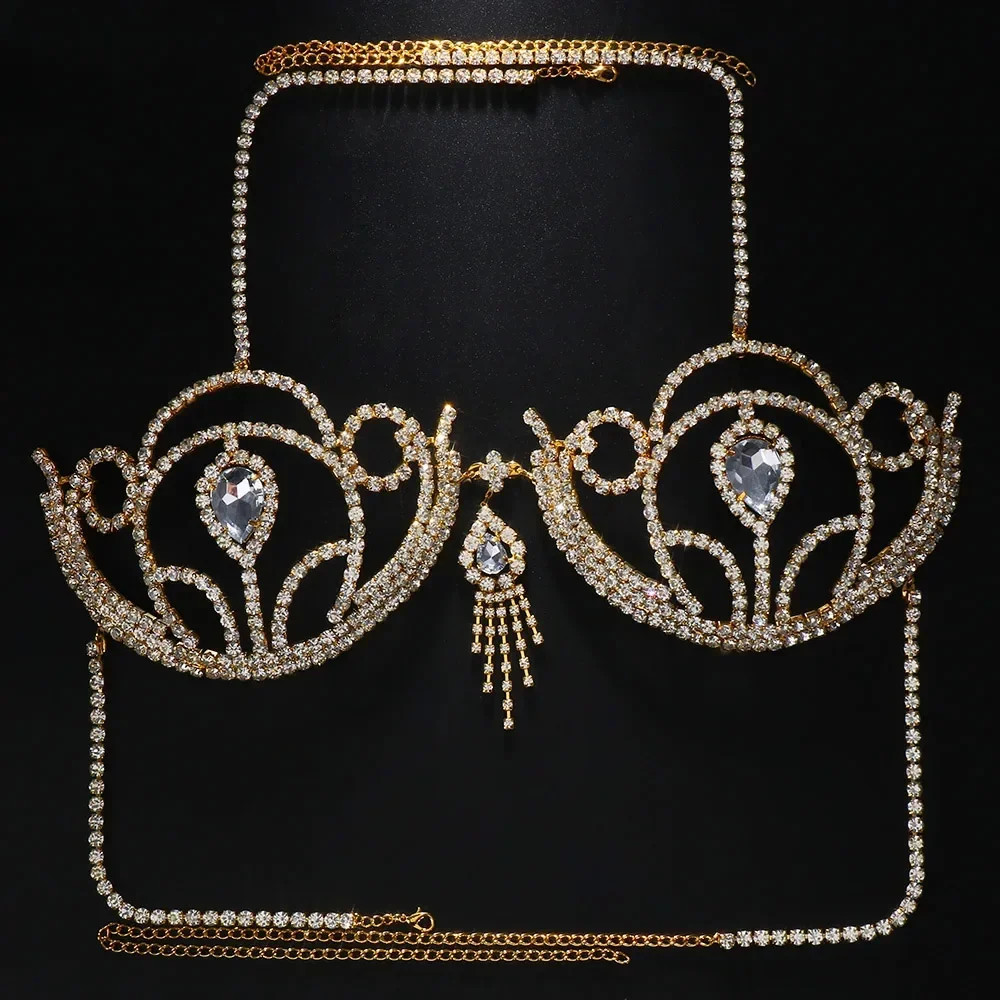 حمالة صدر بكيني فاخرة للنساء من حجر الراين ، ملابس داخلية هندسية لتسقط الماء ، دعامة صدر كريستال ، مجوهرات للجسم ، موضة