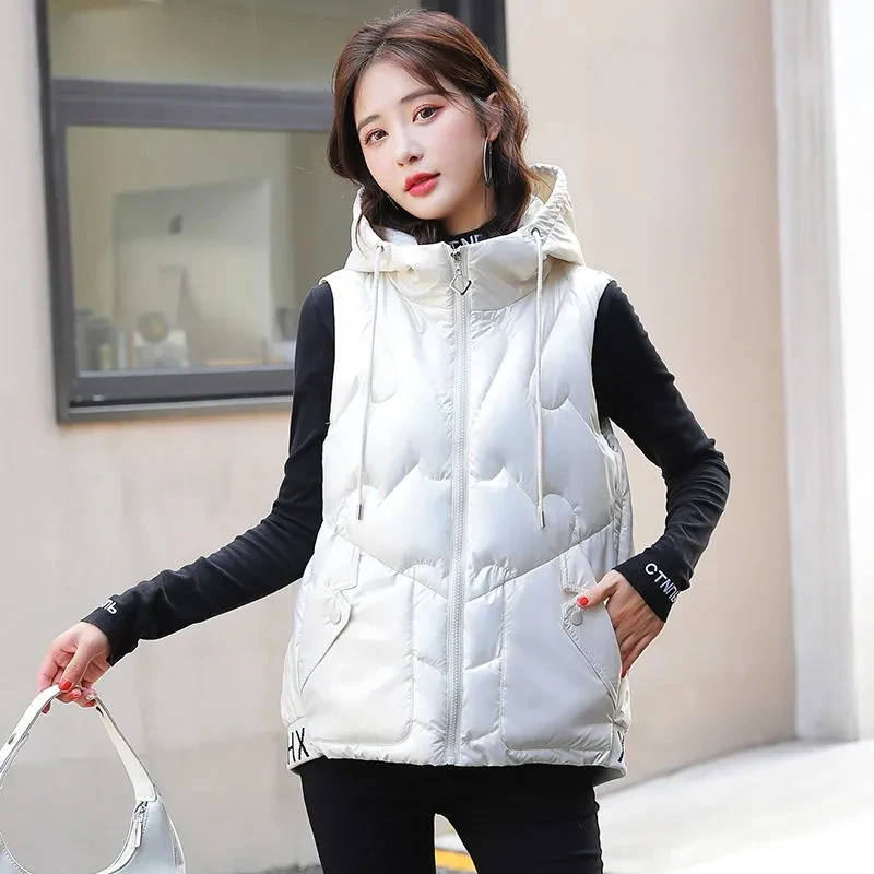 New 2024 Autumn Women Vest Winter Puffer Parka Coat Casual Hooded Waistcoat Female Sleeveless Jacket Waterproof Outerwear