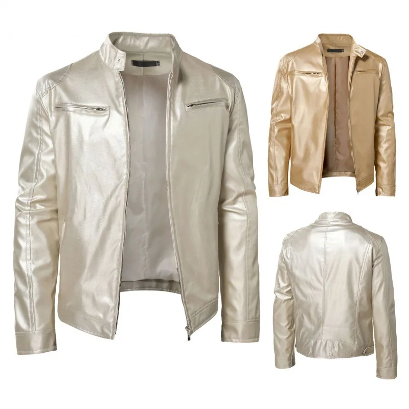 2023 Fashion Men's New Performance Dress Sequin Leather Jacket Men's Nightclub Men's Standing Collar Jacket Jacket Jacket Men's