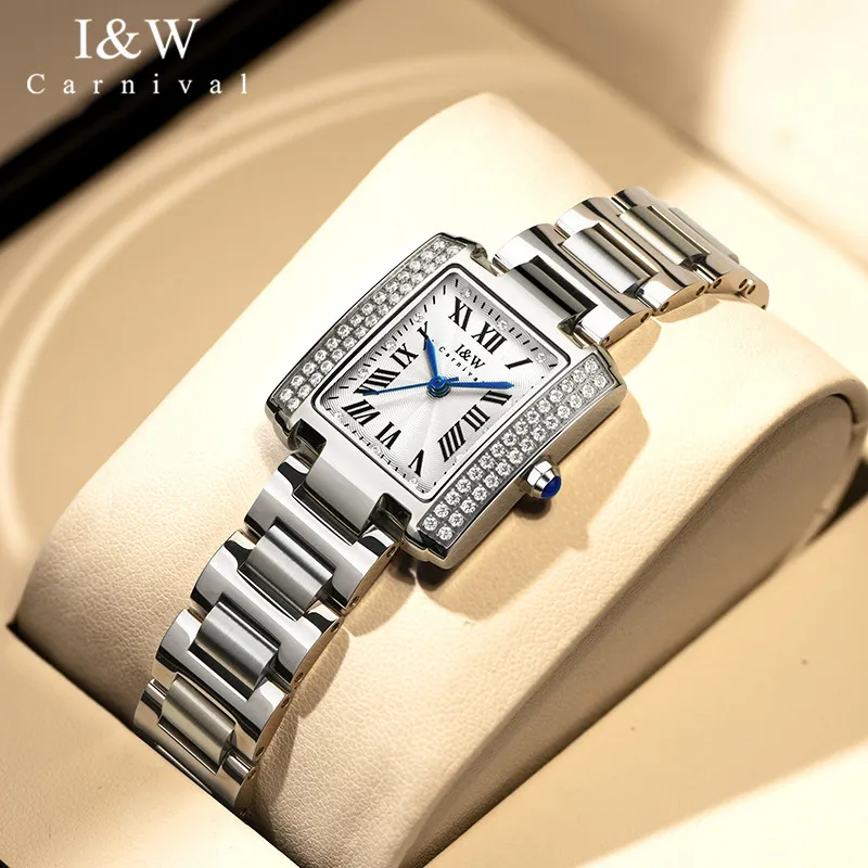 I & W Carnival-Japão Relógios Quartz para Mulheres, Impermeável, Relógio Simples, Diamante, Ultra Fino, Japão, Impermeável, 696L, Marca de Luxo, Novo, Suíça