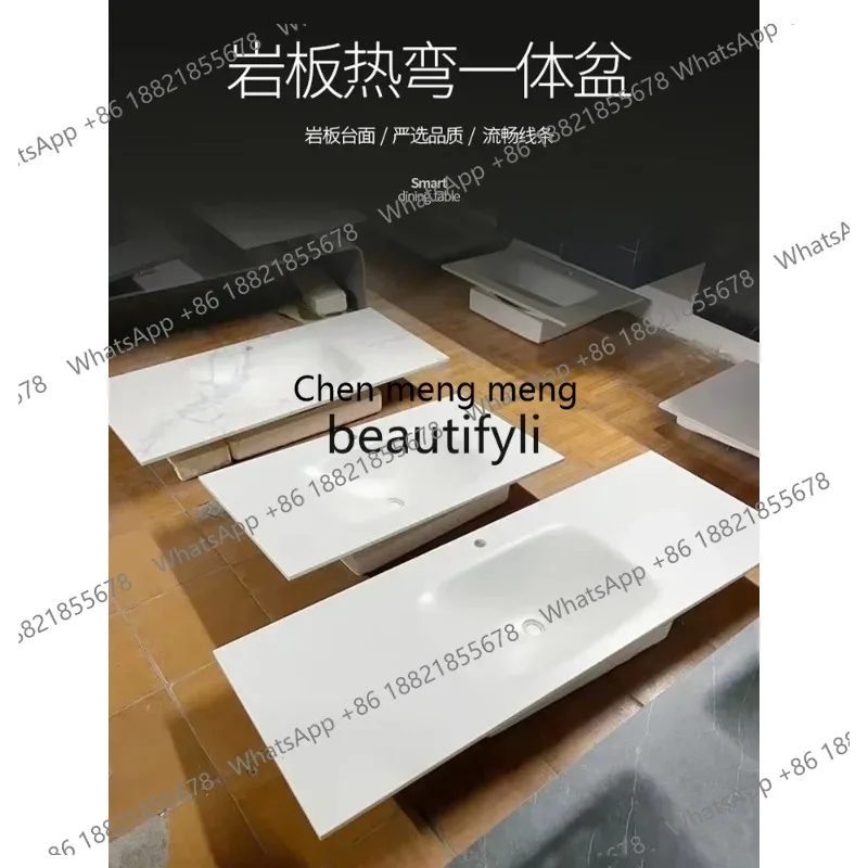 New Customized rock slab hot bending integrated basin countertop seamlebathroom cabinet wash basin home improvement