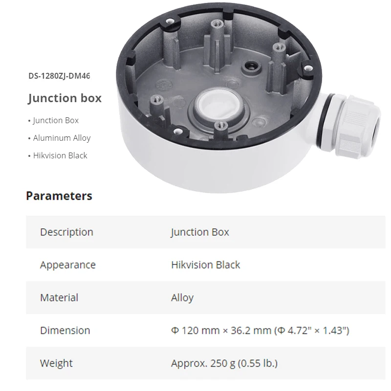 Hikvision Cam Bracket DS-1280ZJ-DM46 Junction Box Aluminum Alloy CCTV Bracket For Hik Camera DS-2CD2186G2-I DS-2CD2186G2-ISU OEM
