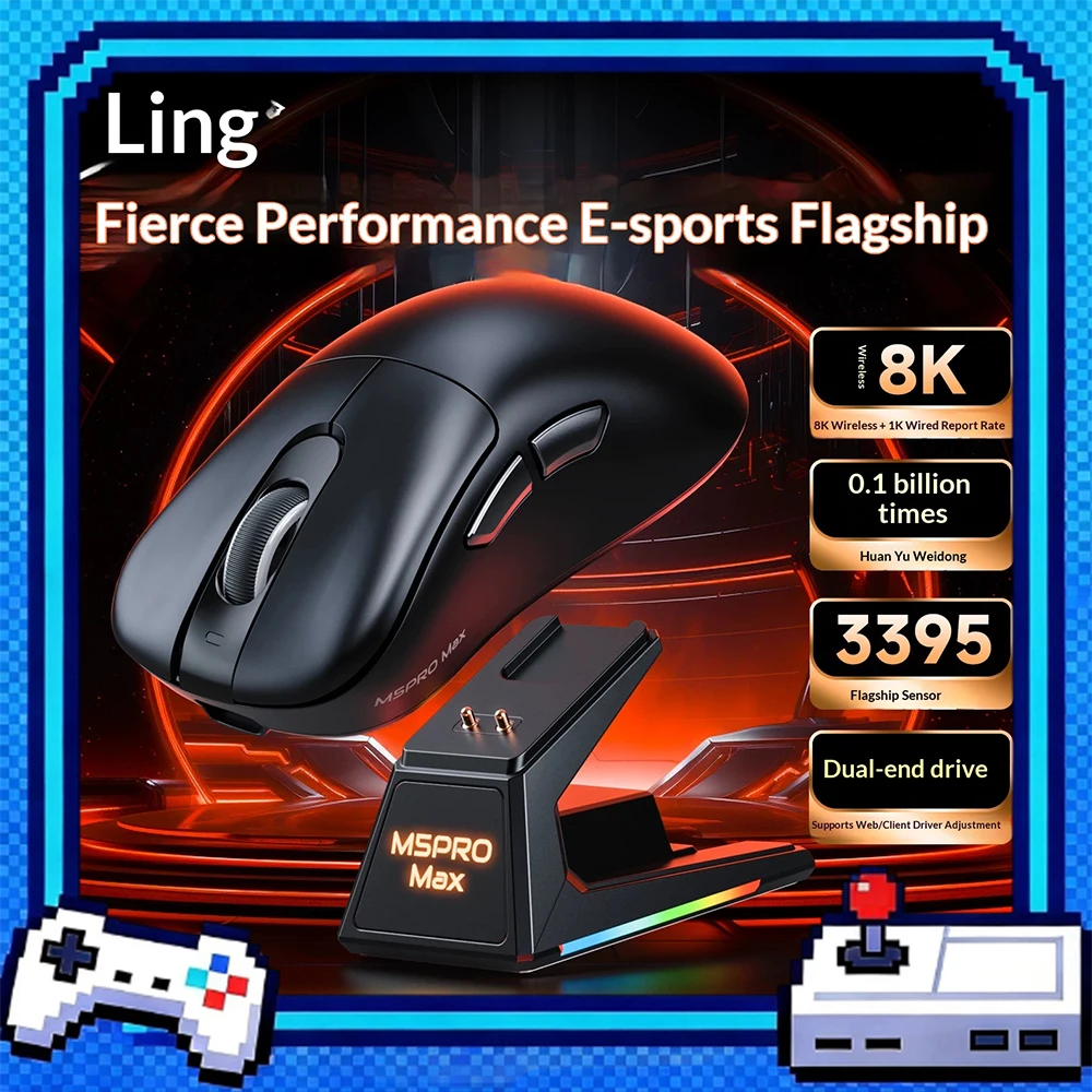LINGBAO M5PROMAX+ 8K Wireless Gaming Mouse PAW3395 Sensor 12000DPI Three-mode Lightweight Mouse For FPS Valorant PC Gamers