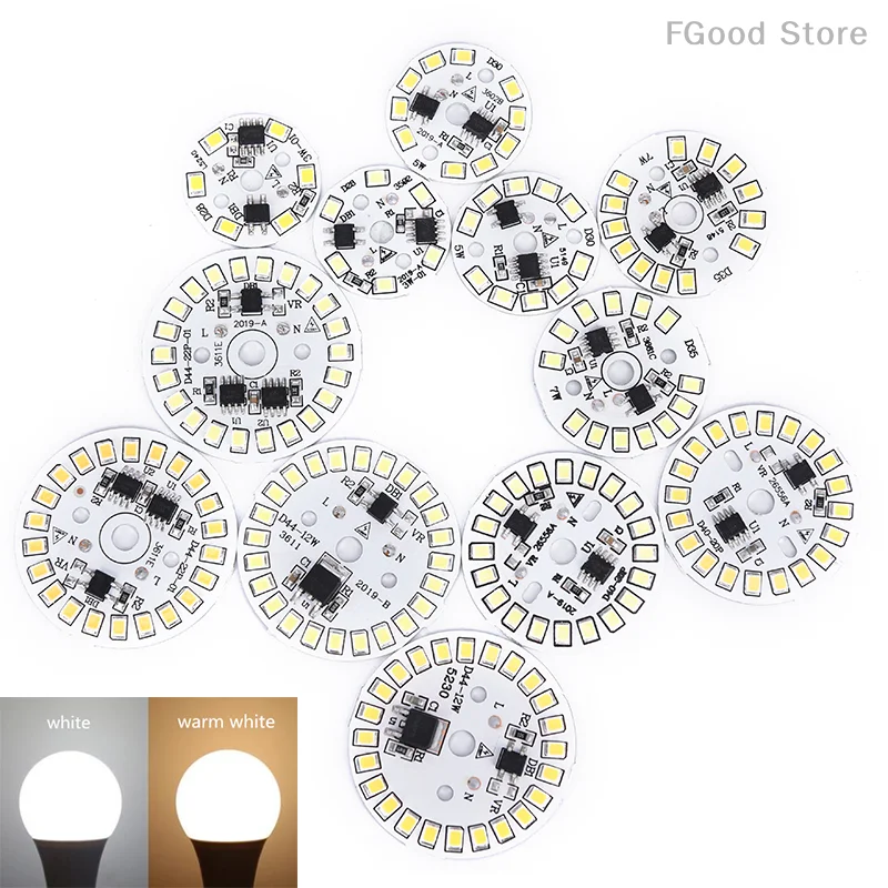 Free Drive LED Bulb Patch Light Board 220V 3W 5W 7W 9W 12W 15W Panel lampy Moduł okrągły Źródło światła Płyta biała/ciepła biel