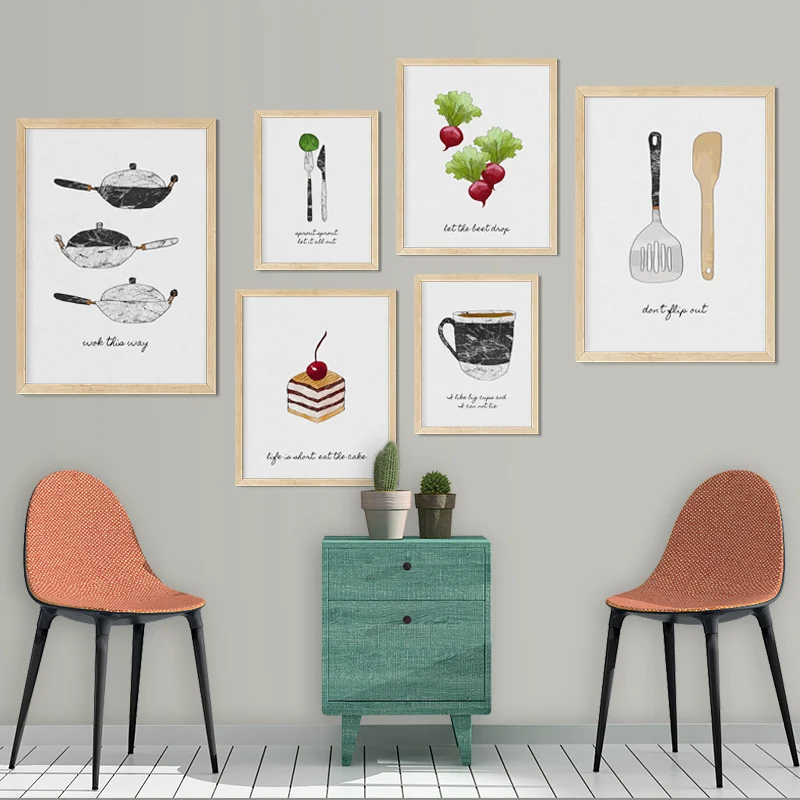 Coffee Cake Food Nordic Canvas Art Print Poster Kitchenware Painting Restaurant Decorative Pictures for Living and Dining Room