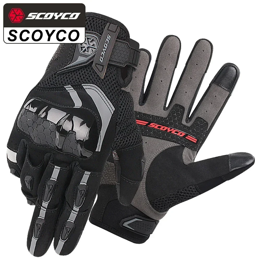 SCOYCO Motorcycle Gloves Men Women Summer Breathable Anti-fall Gloves Full Finger Motocross Cycling Gloves Touch Screen Guantes