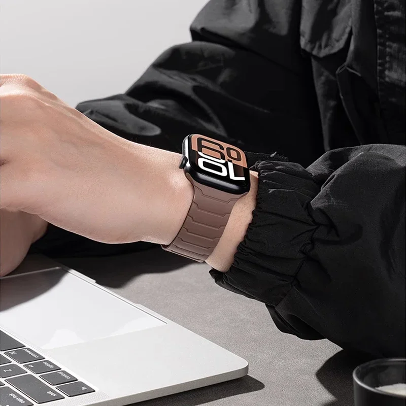 Strap For Apple Watch ultra 2 Band 49mm 45mm 44mm 40mm 42mm 46mm 41mm 38mm Magnetic Silicone Bracelet IWatch Series 10 SE 9 8 7 image 5