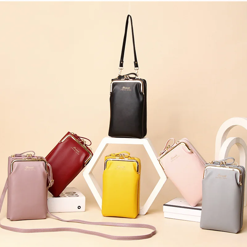 Mobile Phone Bag Vertical Solid Color Crossbody Multifunctional Mini Rope Handle Shoulder Bag