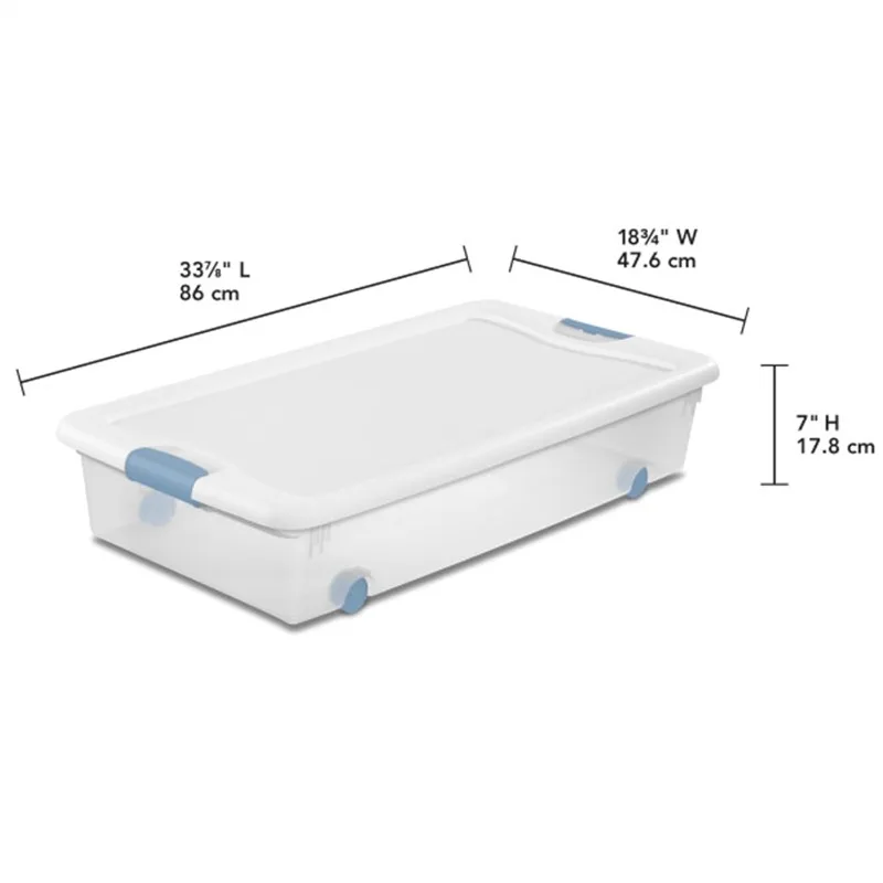 

56 Qt Wheeled Latching Storage Box, Stackable Bin with Latch Lid, Plastic Container to Organize Shoes Underbed, Clear
