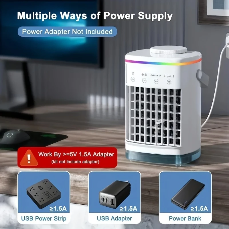 

4-Speed Portable Misting Cooler Fan - Ultra-Portable, Evaporative Cooling, Humidifier, Mini USB Desktop Fan - Ideal for Bedroom,