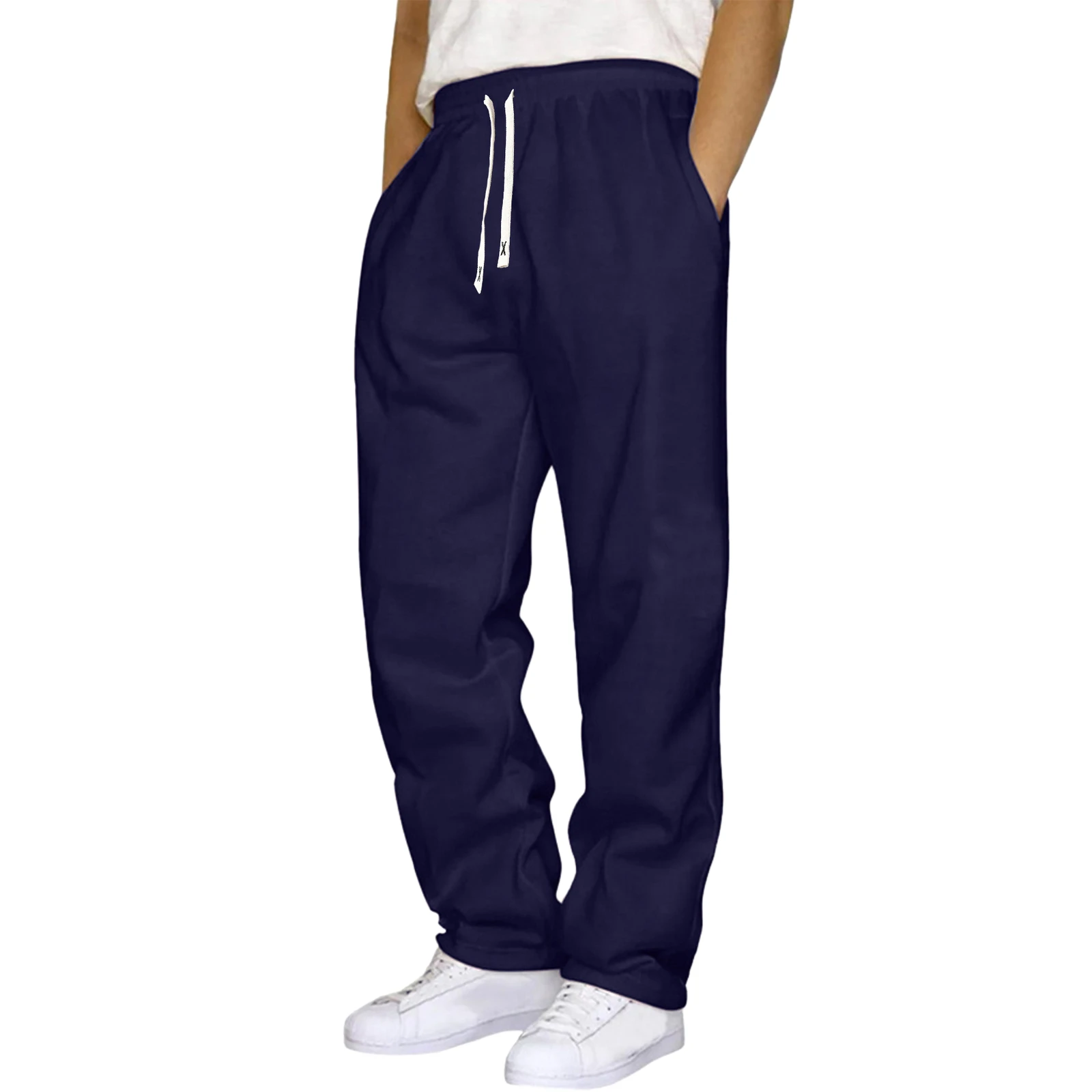 Men's Autumn Winter Casual Trousers Male Solid Color With Multiple Pockets Loose Sweatpants Running Fitness Sports Pants
