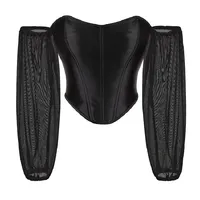 Black Sexy Shoulder Straps Dacron Corset And Bustiers Gothic Women With Sleeves Overbust Corsets Burlesque Lace Vest Corselet