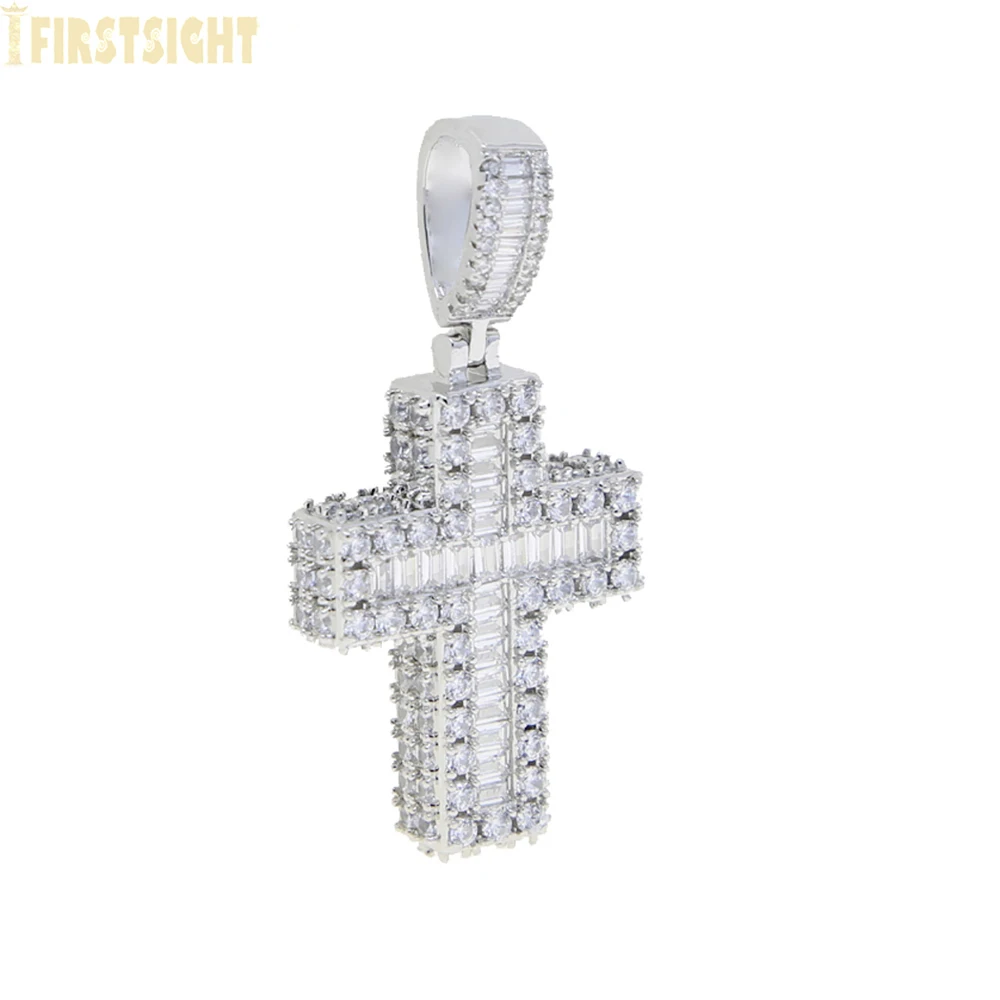 New Cross Pendant Tennis Star Link Chain Necklace for Men Women Iced Out Silver Color Cubic Zirconia Charm Hip Hop Jewelry