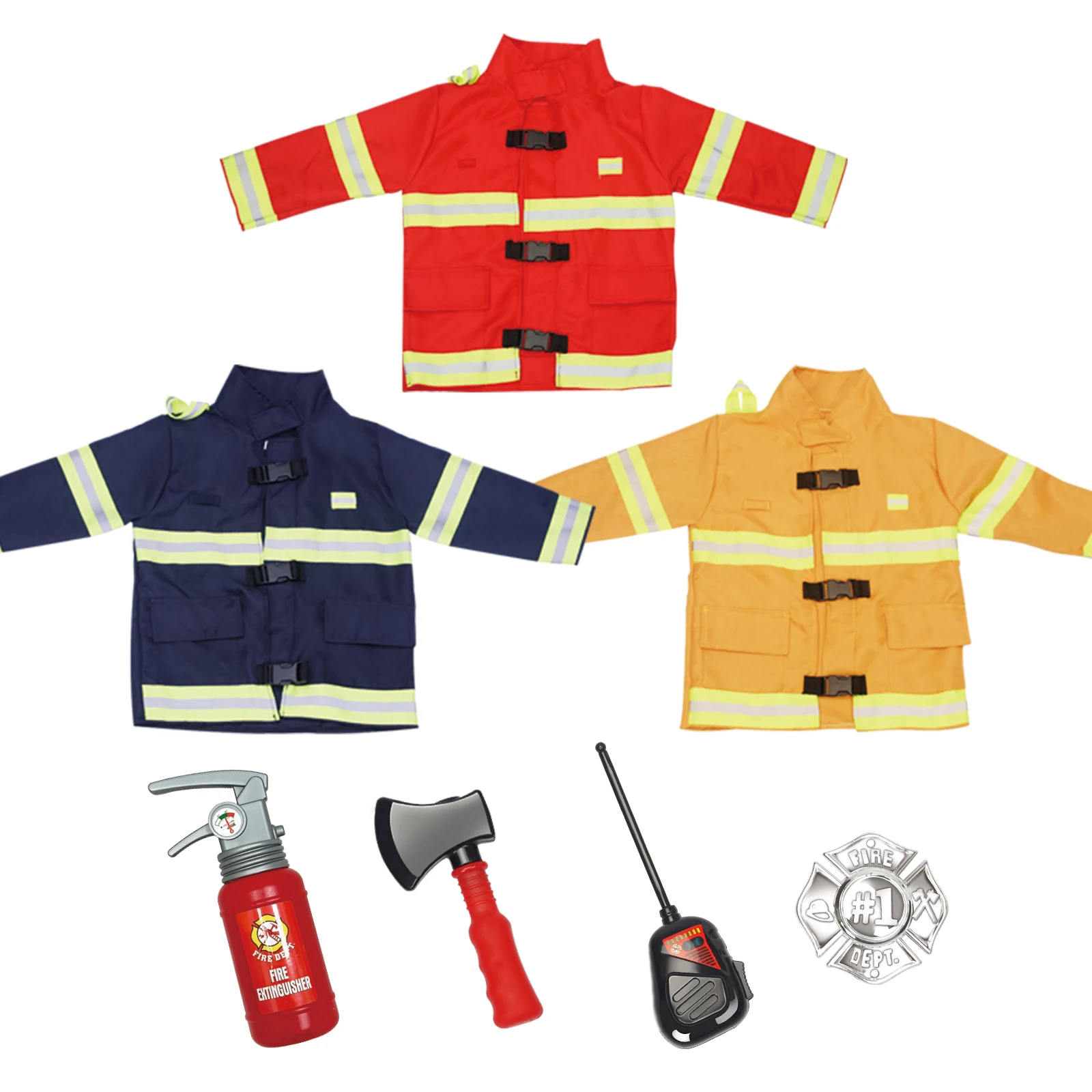 Kids Fireman Costume Firefighter Dress-Up Toy Set for Children Boys and Girls Fire Chief Pretend Role Play with Accessories