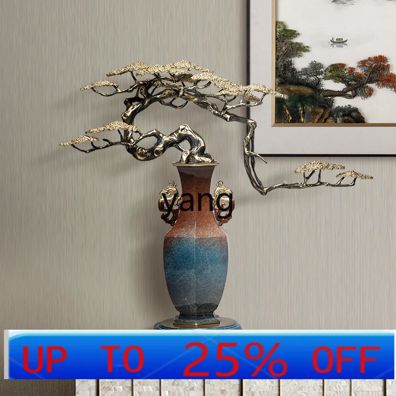 LMM New Chinese Brass Welcome Pine Vase Ornament Entrance Office