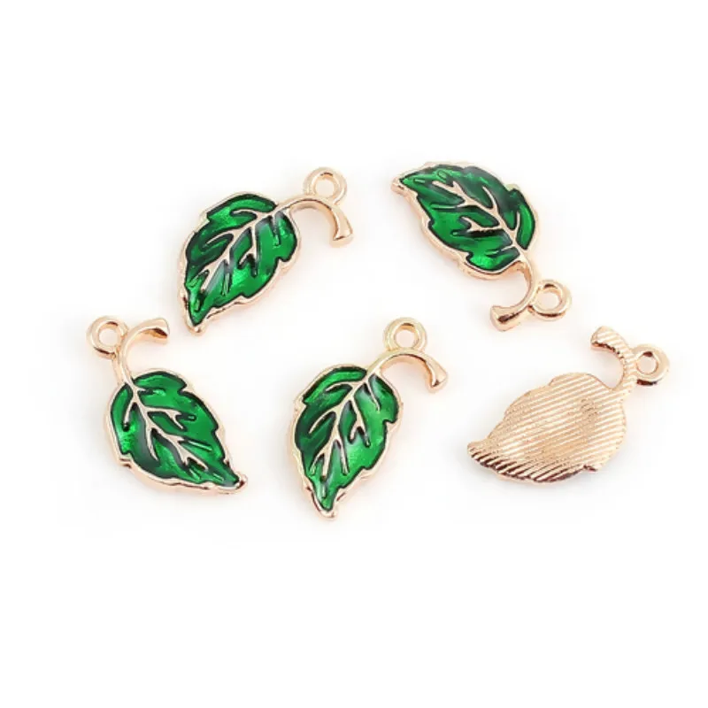 20 PCs Zinc Based Alloy Vintage Leaf Enamel Charms Gold Color Green/Blue/Yellow Plant Pendent  20mm( 6/8