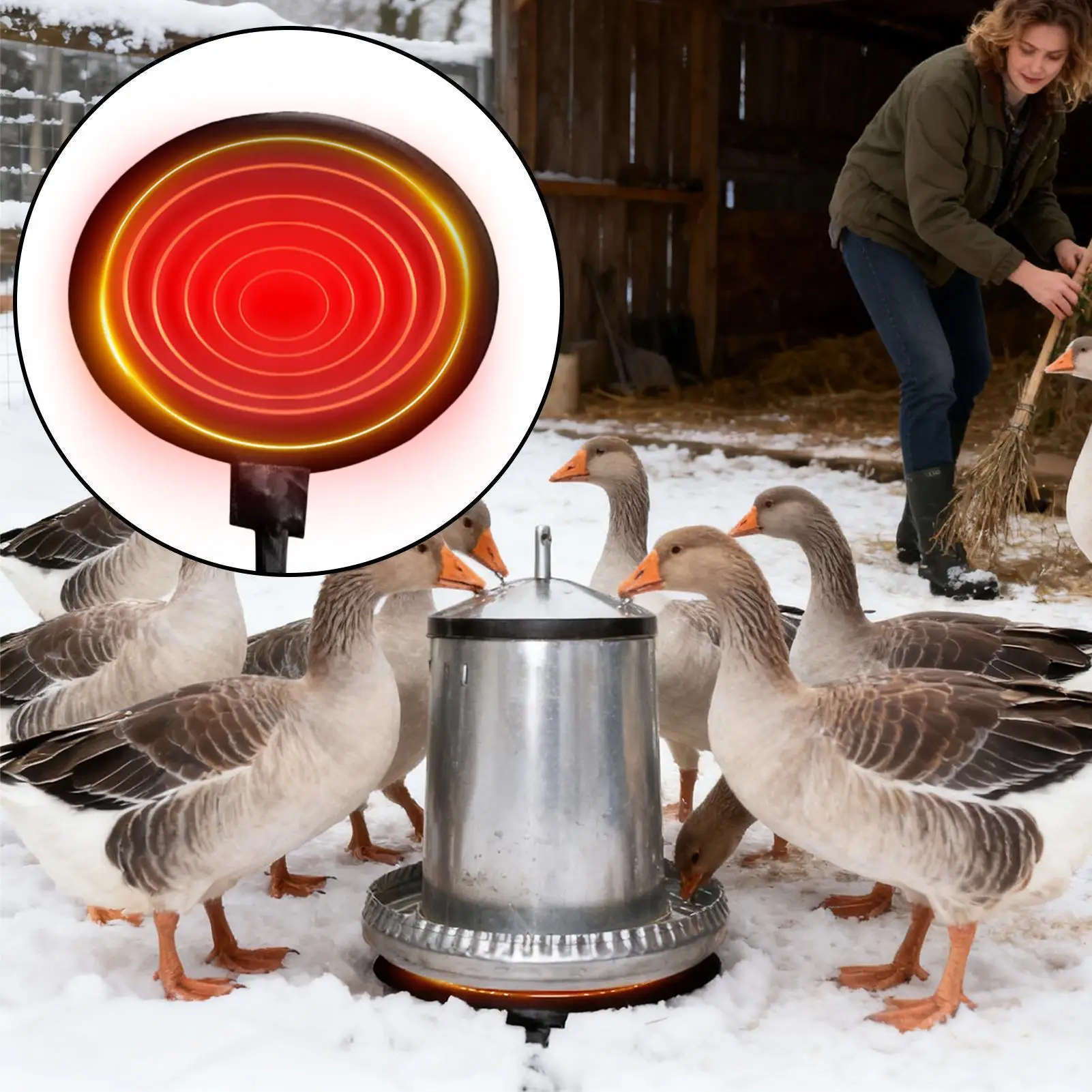 Poultry Water Dispenser Heating Pad with 71 Inch Cord Freeze Proof Heating Base Chickens Water Heater For Winter Poultry